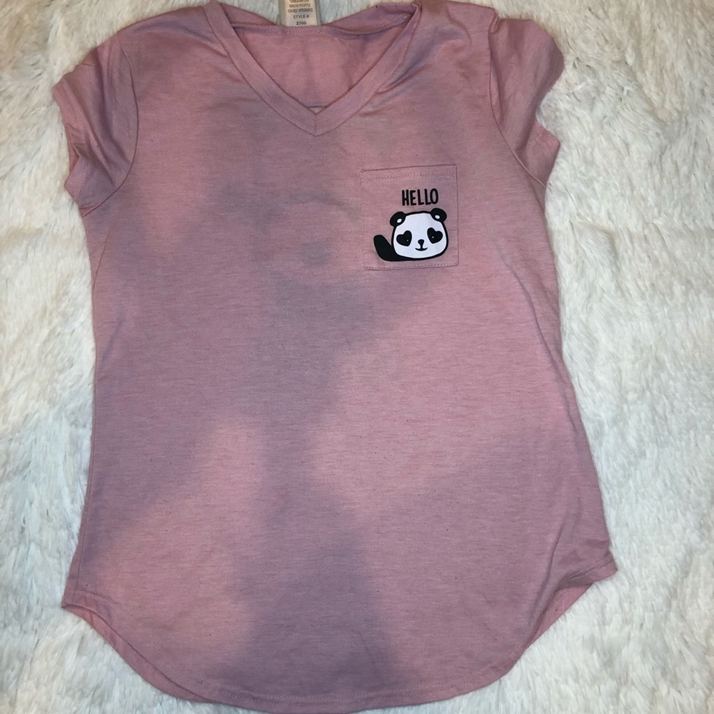 Lily Bleu pink Panda girls v neck T SZ L 14